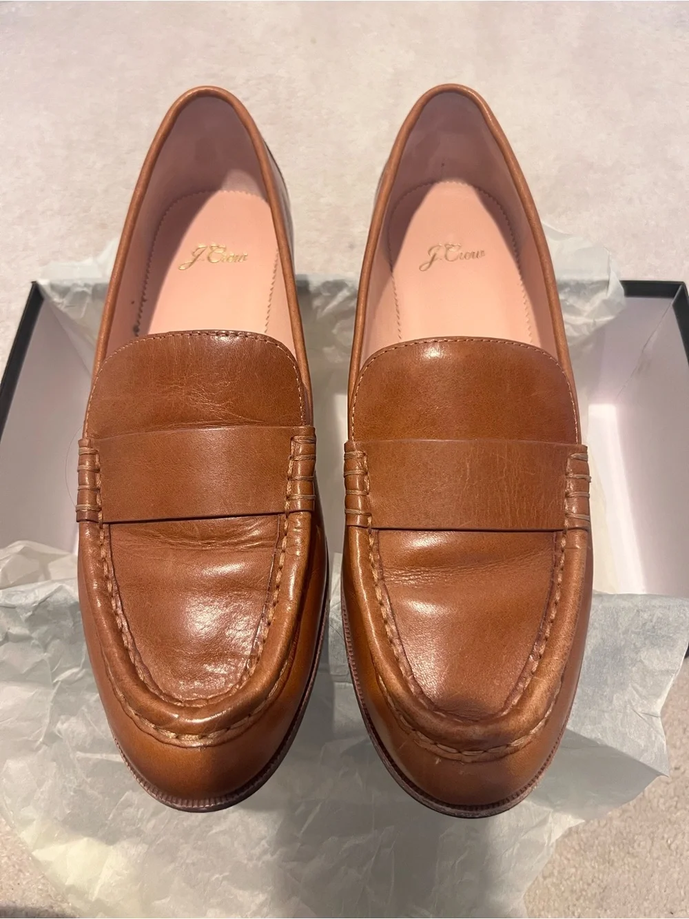 J. Crew - Excellent Pre Loved Condition - Cognac - Leather Penny Loafers